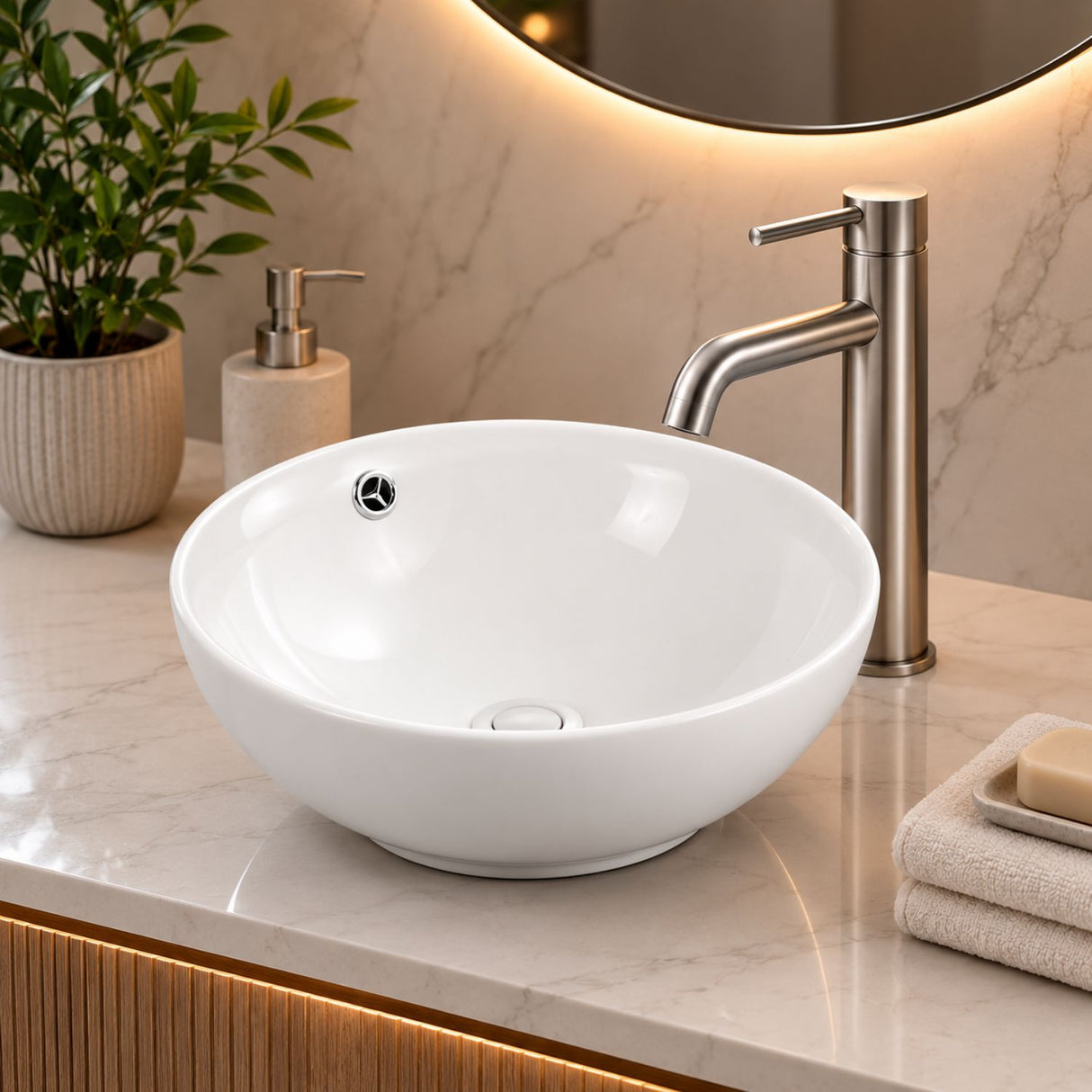 Lavamanos Sobreponer Porcelana Redondo Blanco 38.5*15.5 cm