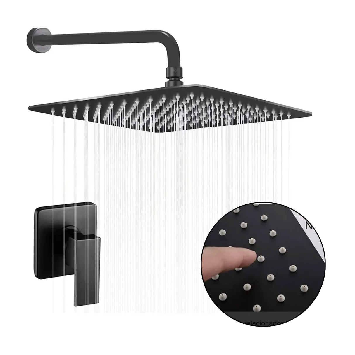 Set Griferia Ducha Monocontrol Negra Regadera 20cm Cuadra Lu