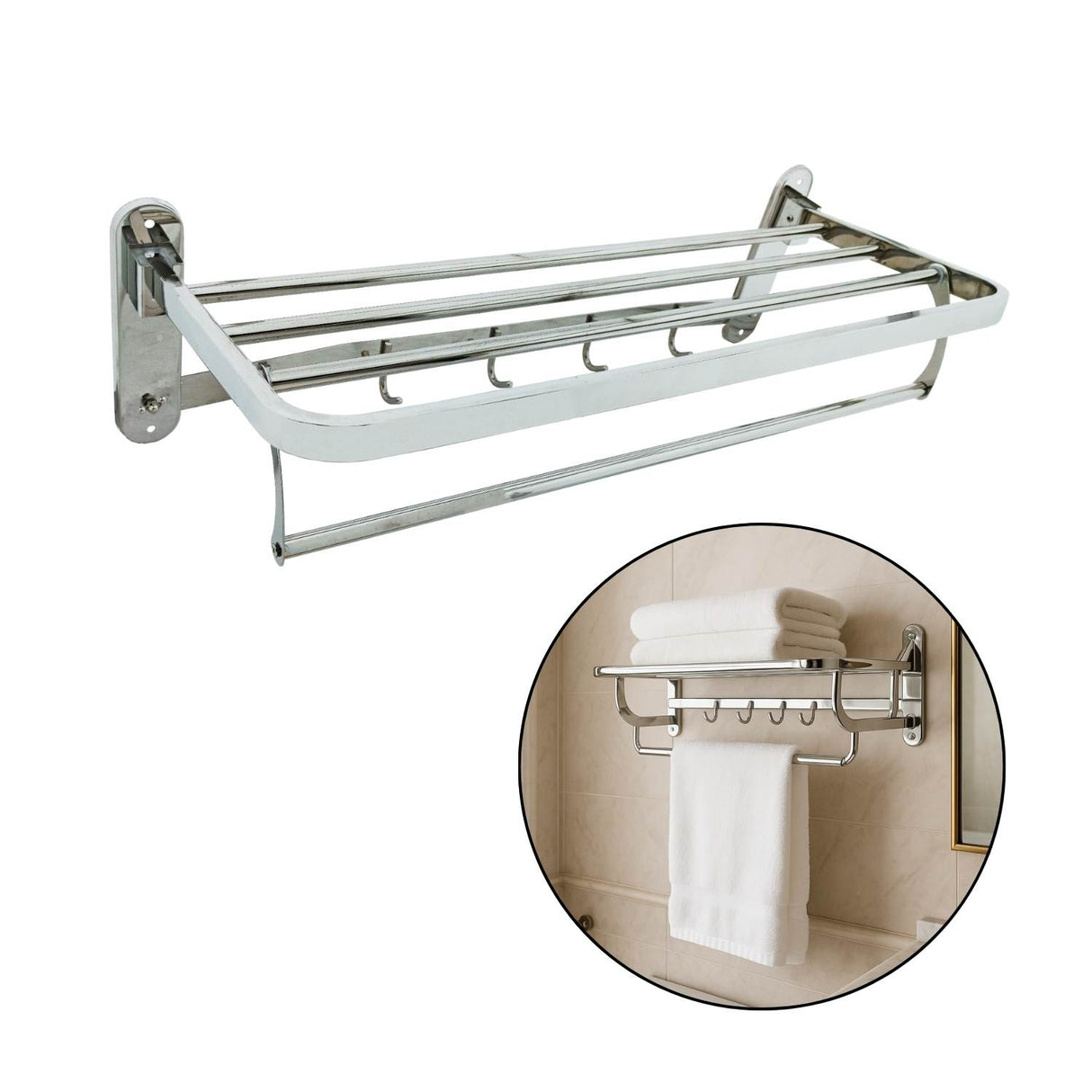 Toallero Hotelero Acero Inoxidable Plegable Ganchos 59Cm