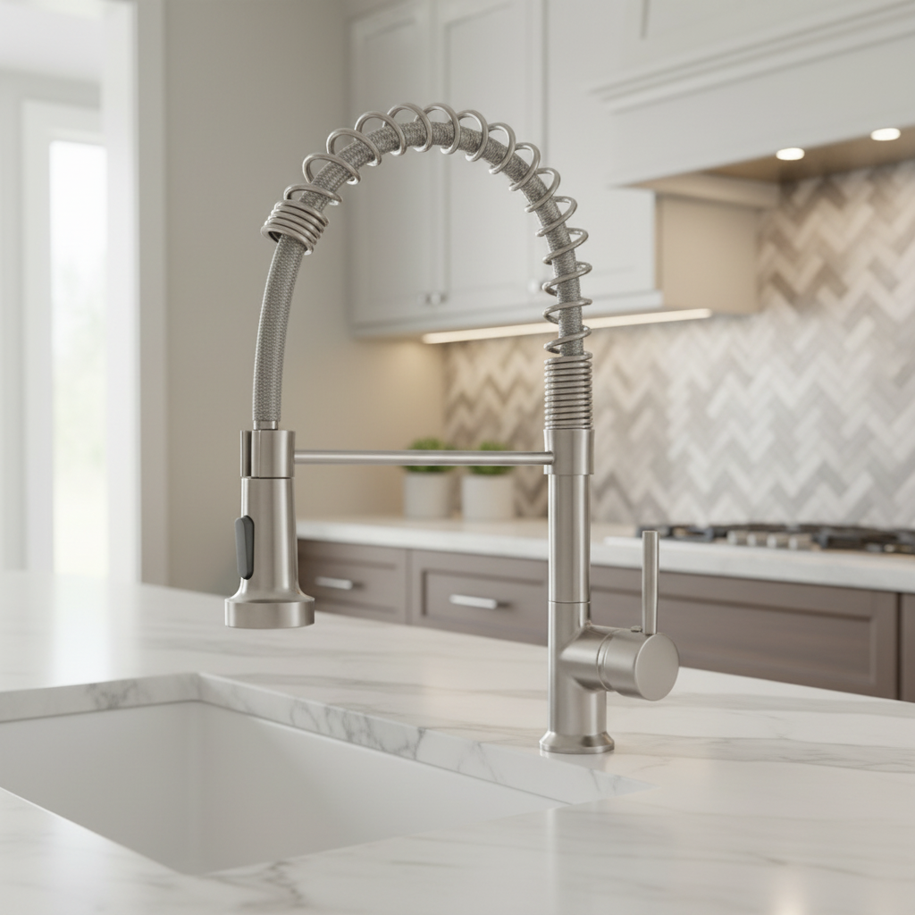 Grifería Lavaplatos Extraíble Flexible En Níquel Cepillado Con Doble Función Y Giro 360°