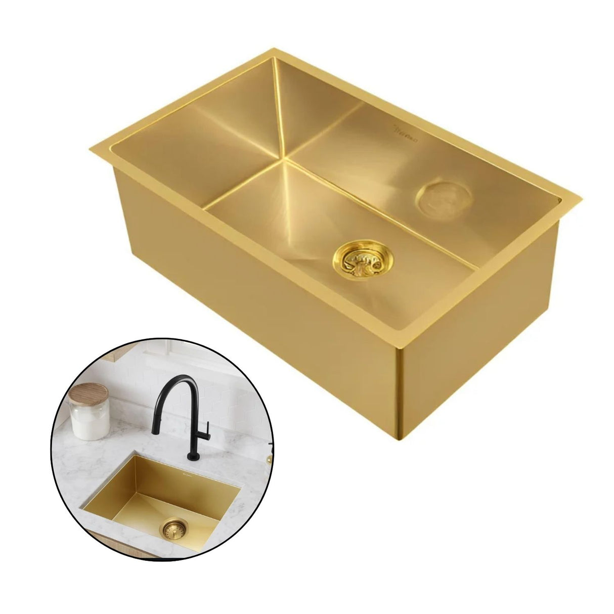 Lavaplatos Empotrado Acero Inoxidable Dorado Mate Una Cubeta 51*45