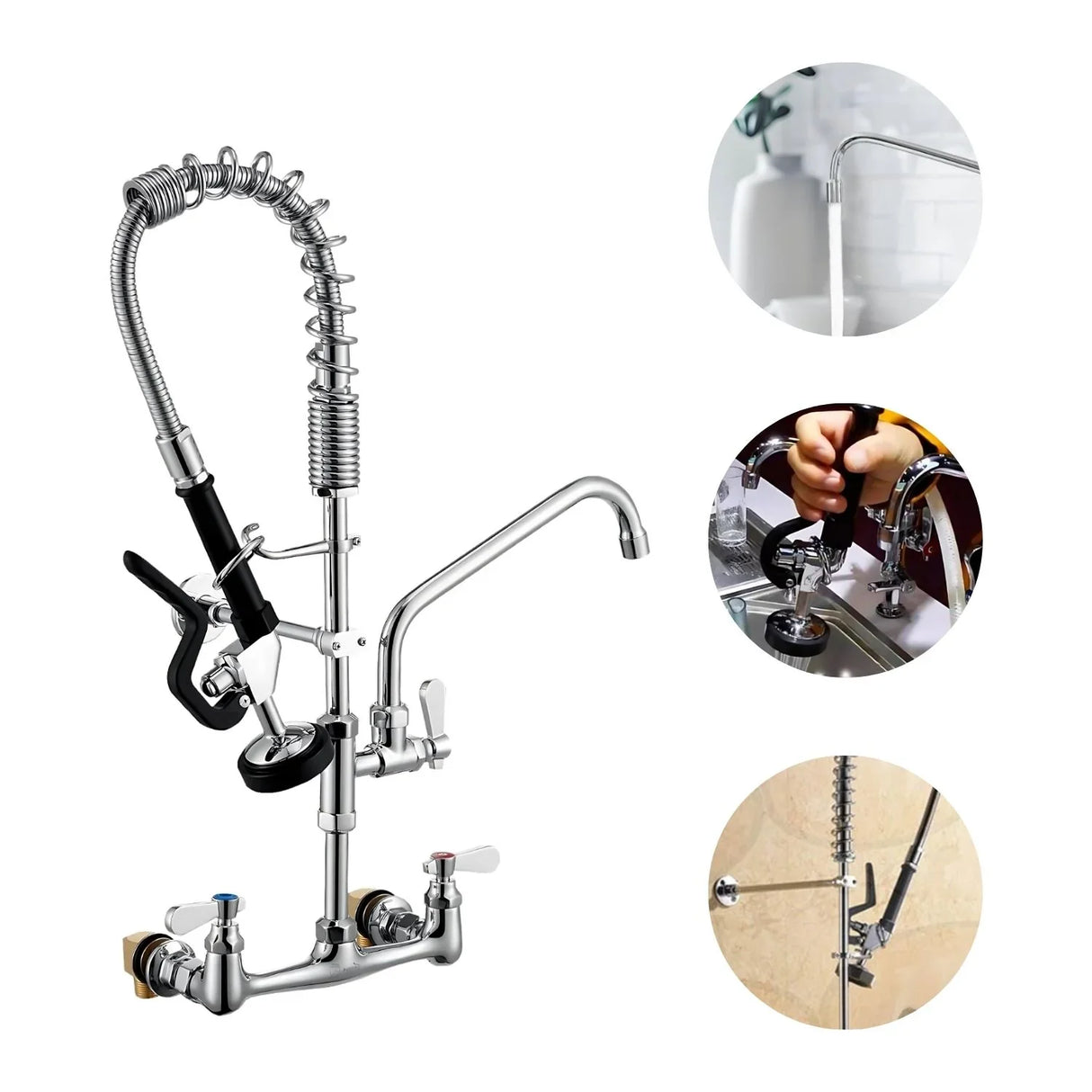 Grifer¡a Lavaplatos Industrial Doble - Cuello Giratorio 360ø - Pared 8? (20 cm) - Alta Resistencia