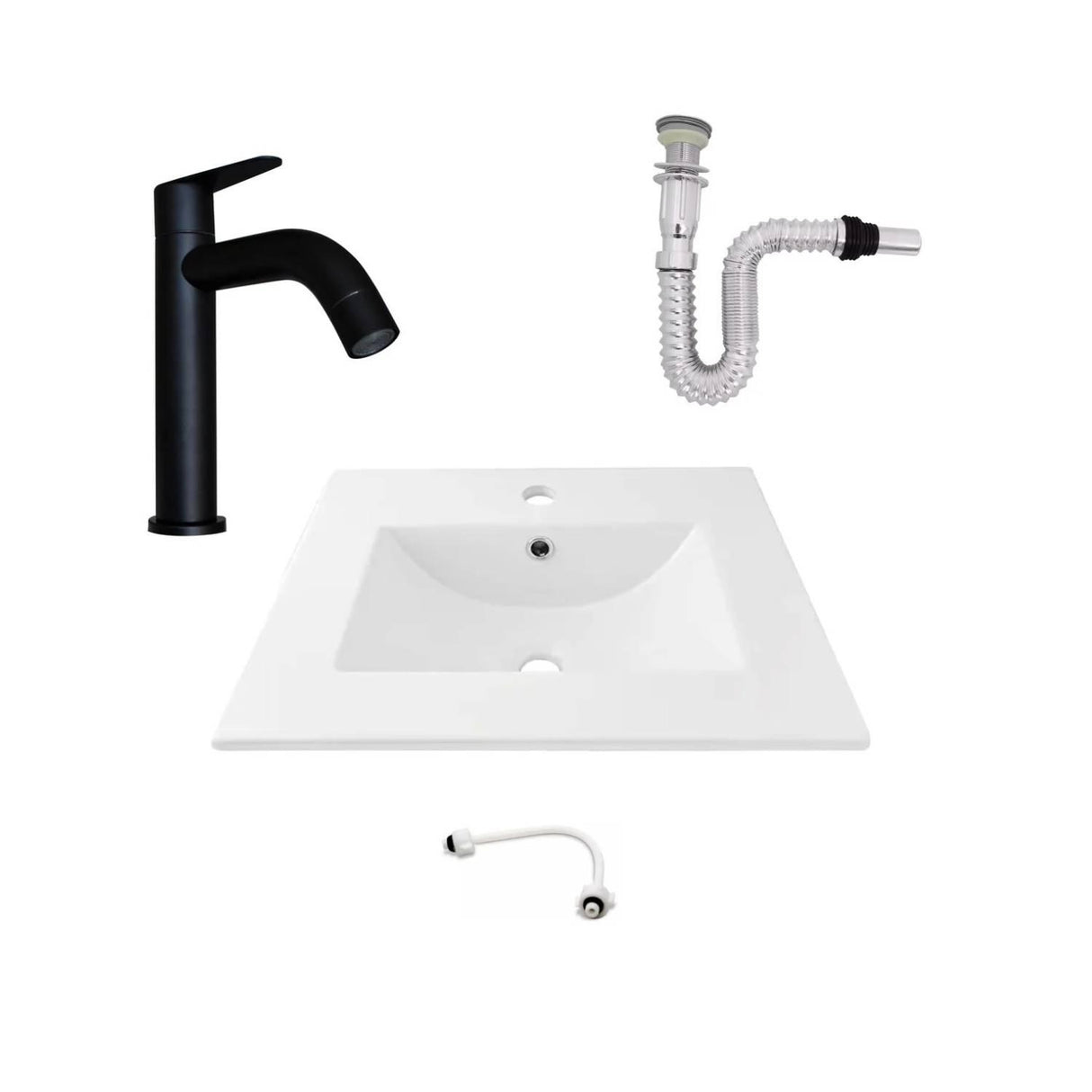 Kit Placa Lavamanos Blanco 51x40cm Griferia Baja Push Flex