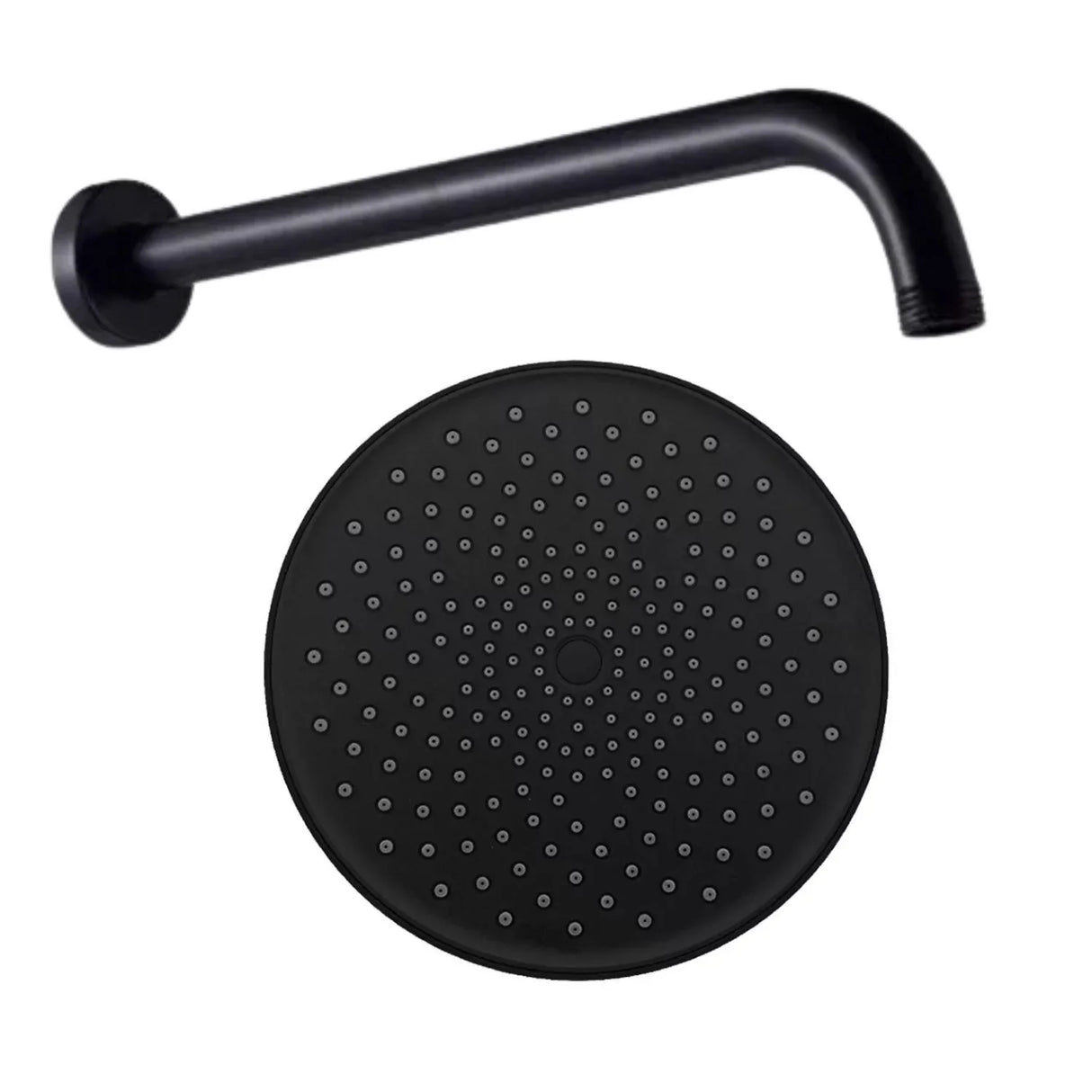 Regadera de Lujo de 20 cm con Tubo y Escudo – Negro Mate, Alta Presión