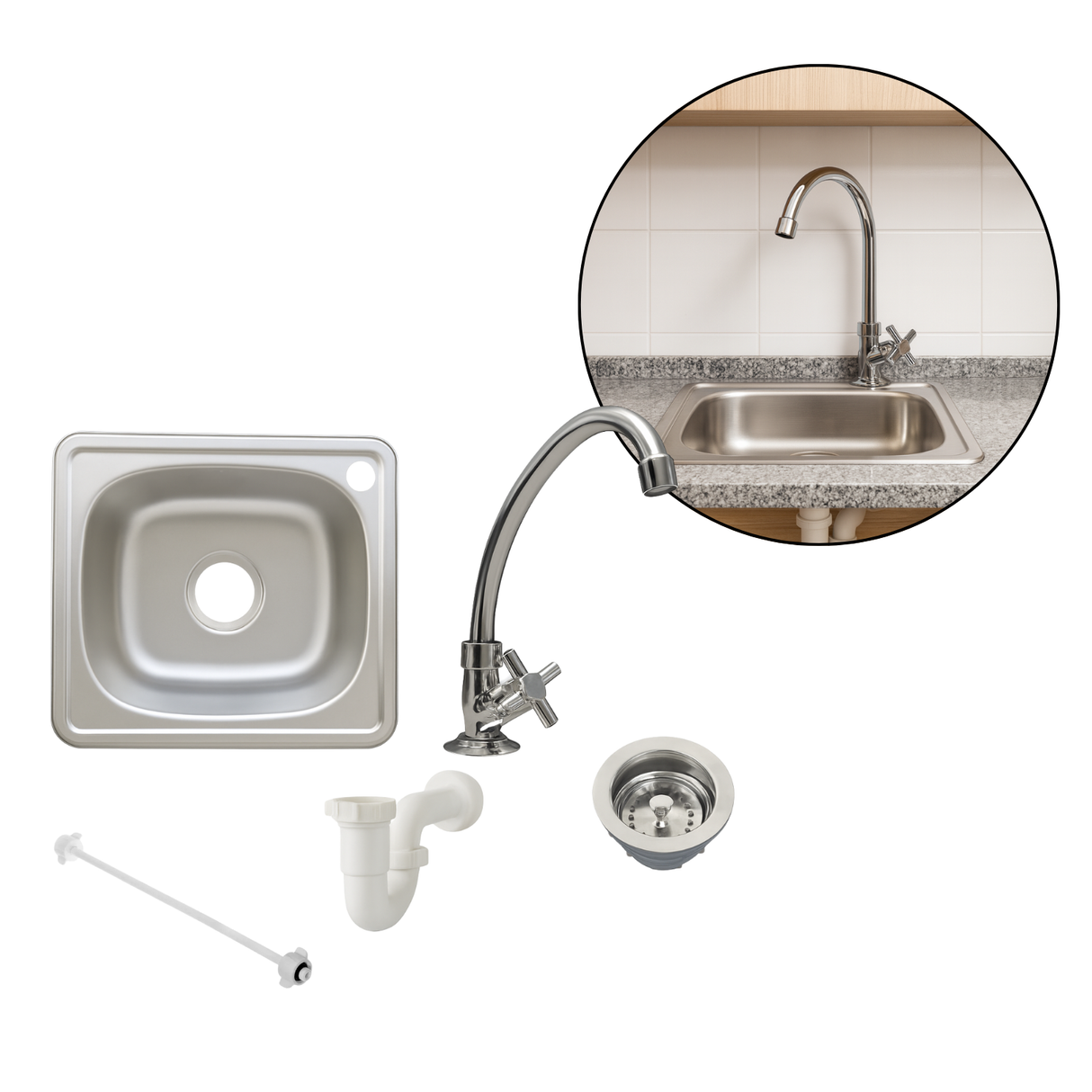 Set Lavaplatos Acero Inoxidable 36x39 Sobreponer Grifería