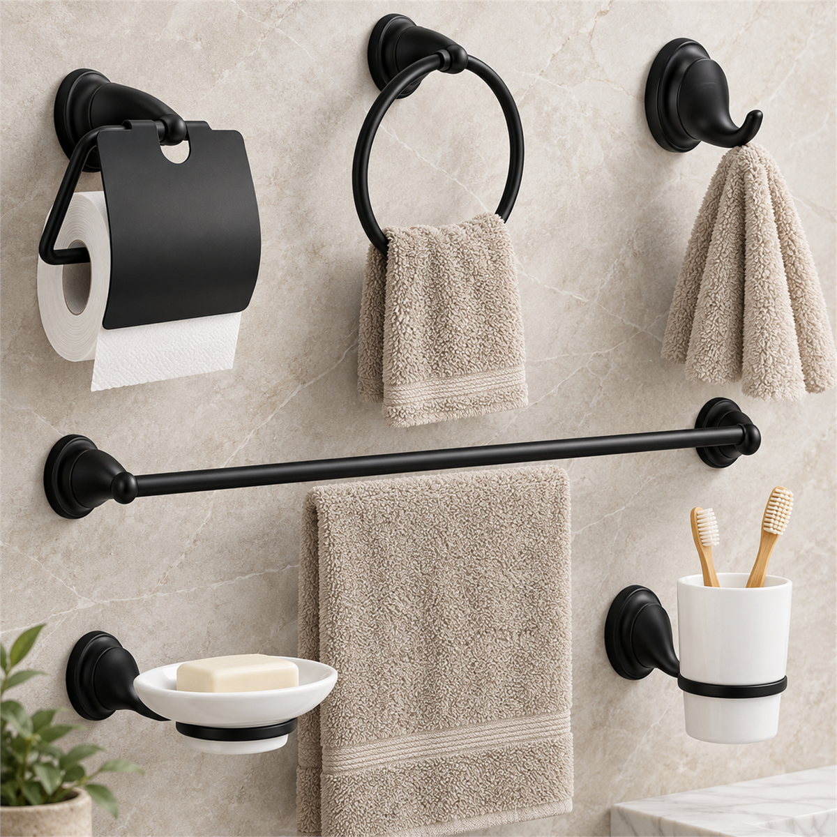 ambient Juego De Accesorios Para Baño Negro 6 Piezas