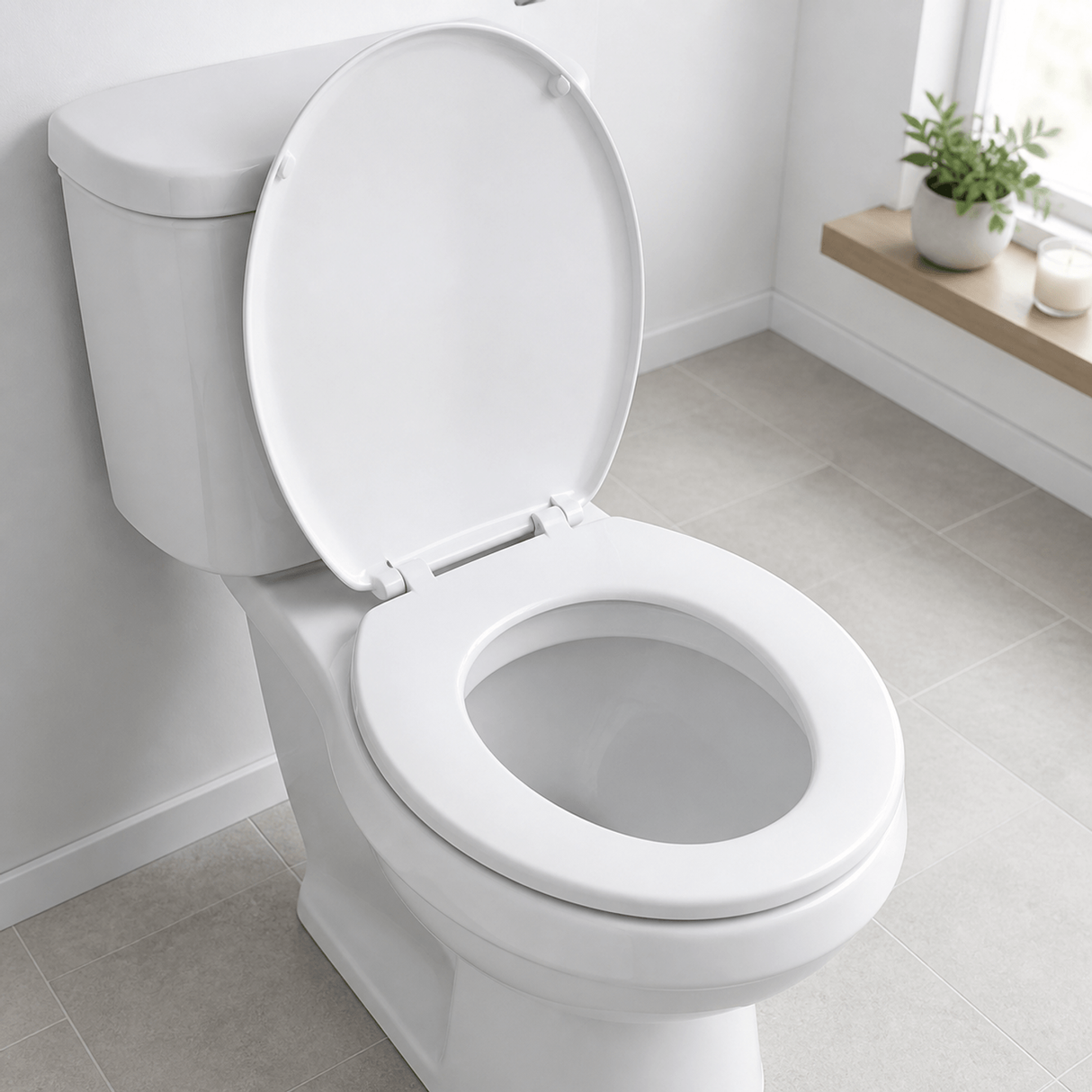Asiento Sanitario Eco Blanco con Anclaje Ajustable desde una segunda perspectiva en su espacio de uso