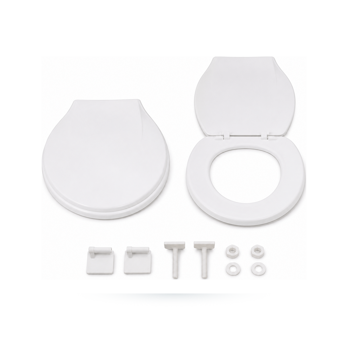 Asiento Sanitario Eco Blanco con Anclaje Ajustable sobre fondo blanco profesional