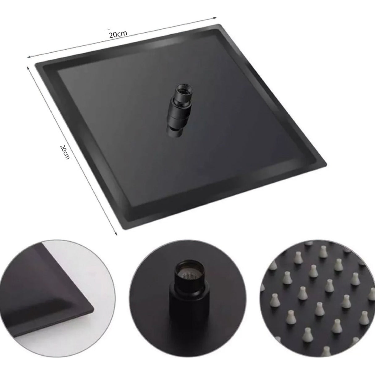 Kit Ducha 20cm +grifería Agua Fría+monocontrol Redondo Negro