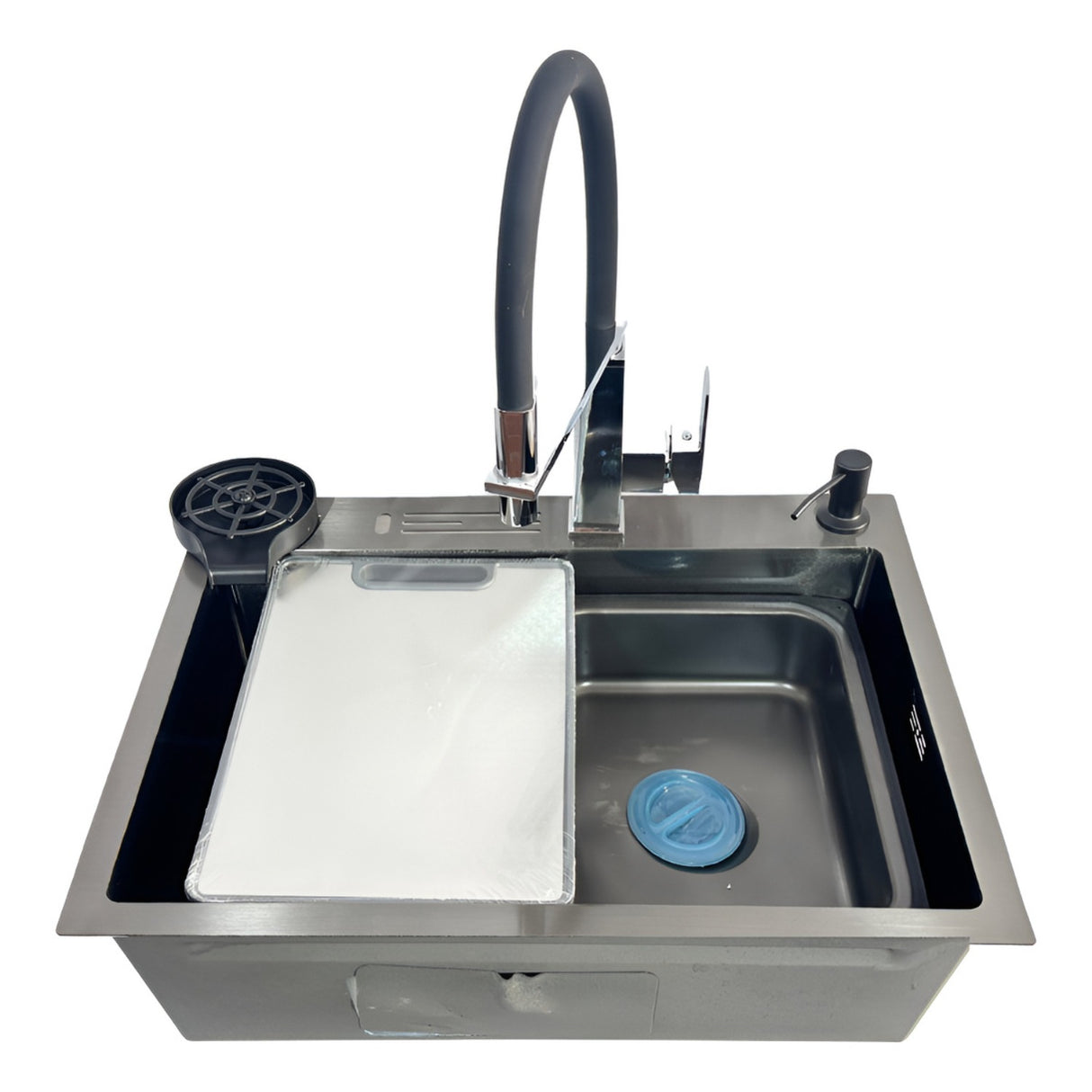 Lavaplatos Negro Mate 60X45 Acero Inoxidable Con Griferia Extraible