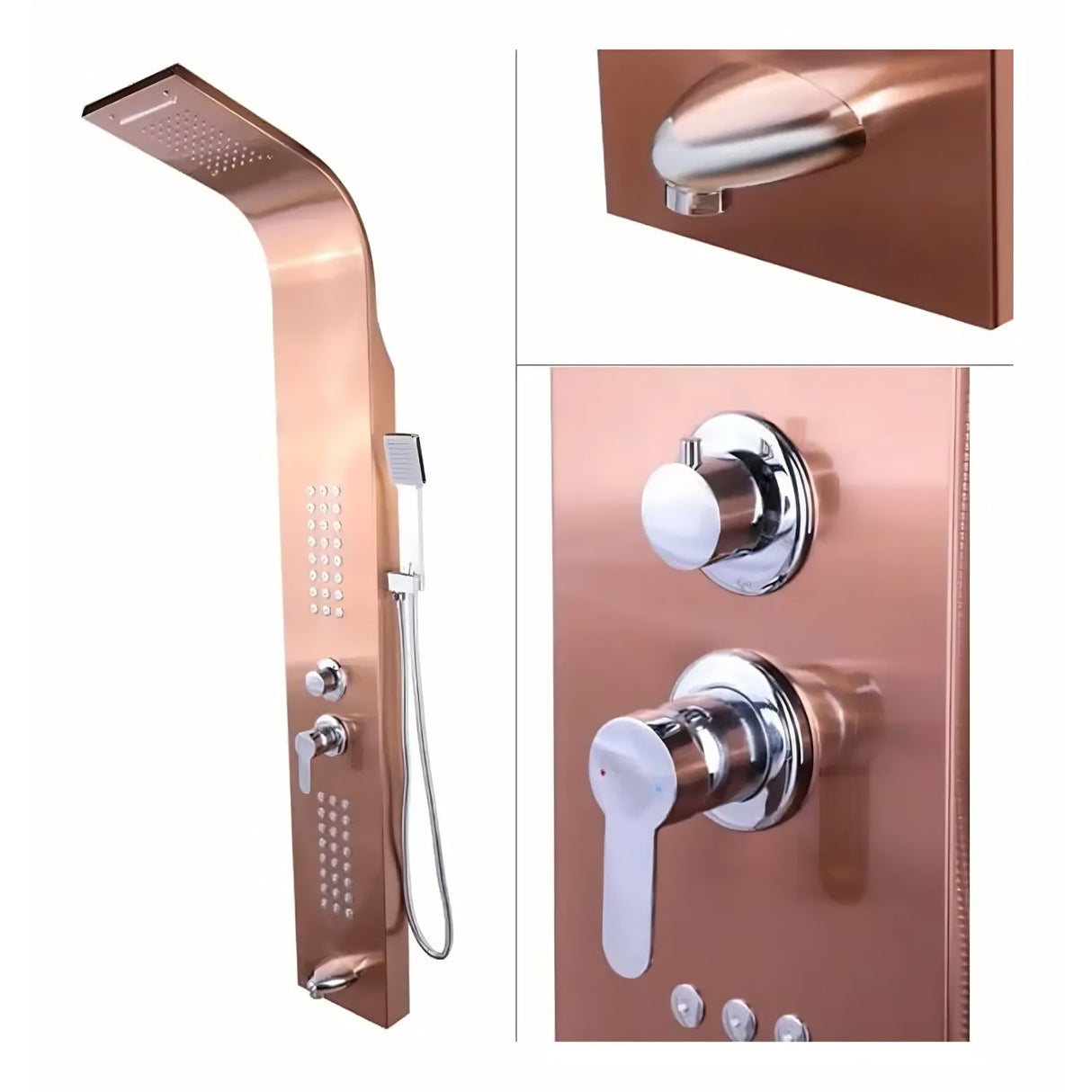 Torre de Ducha Oro Rosa | Panel de Ducha Multifunción de Lujo para Baño Moderno