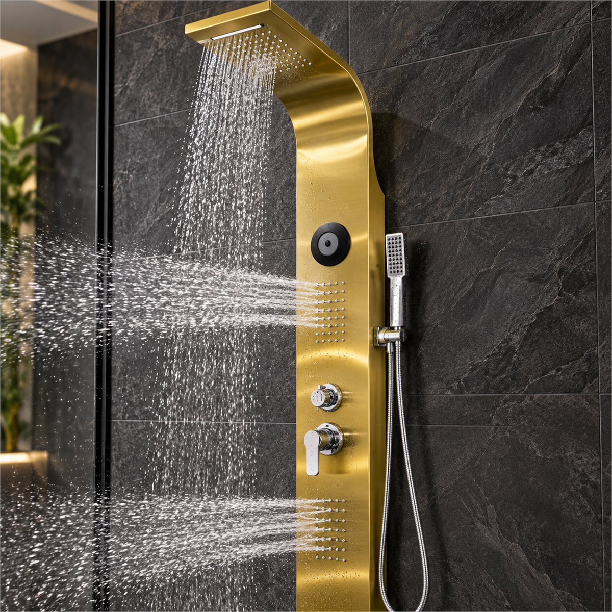 ambient Torre De Ducha Oro Con Bluetooth Y Teleducha