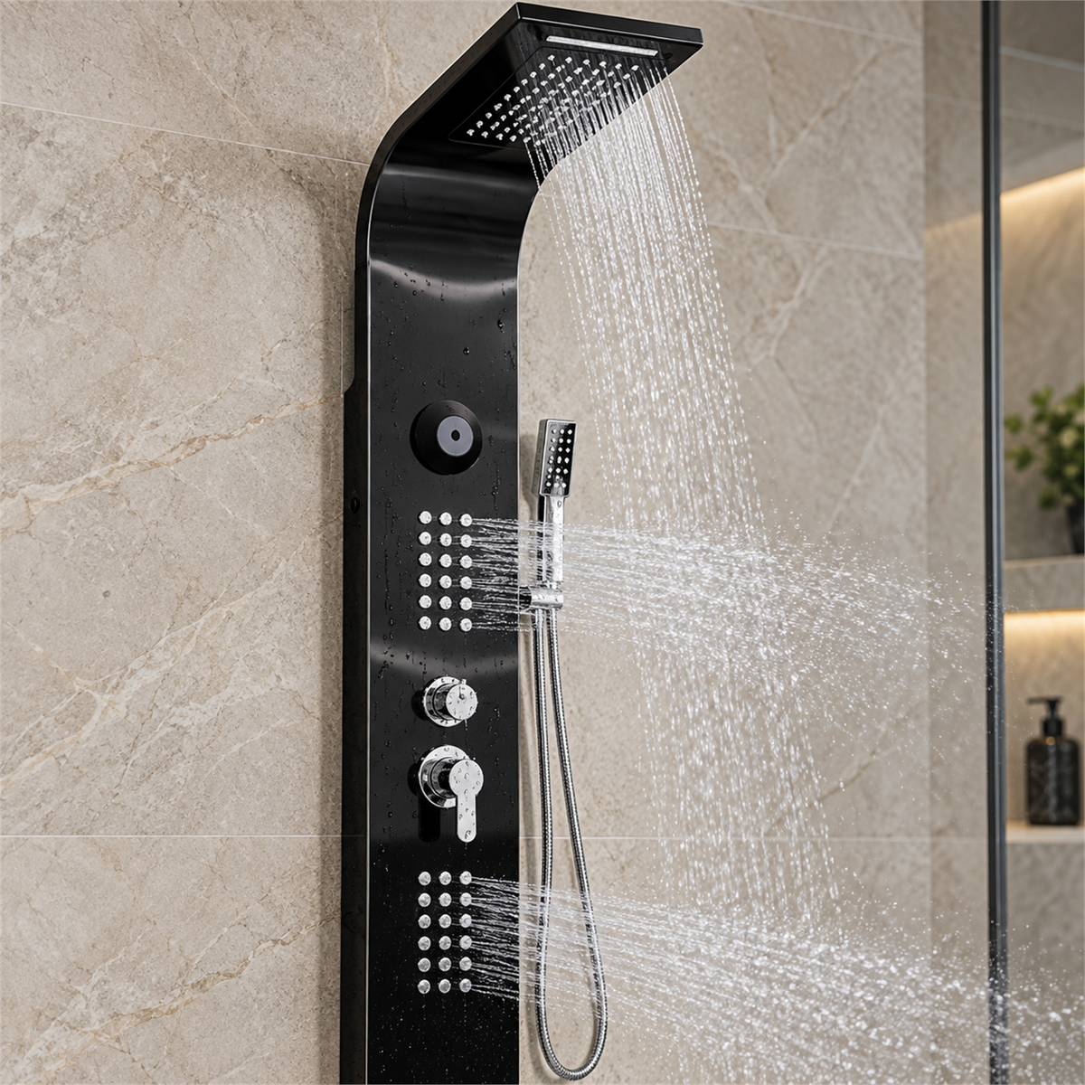 ambient Torre De Ducha Negra Con Bluetooth Y Teleducha