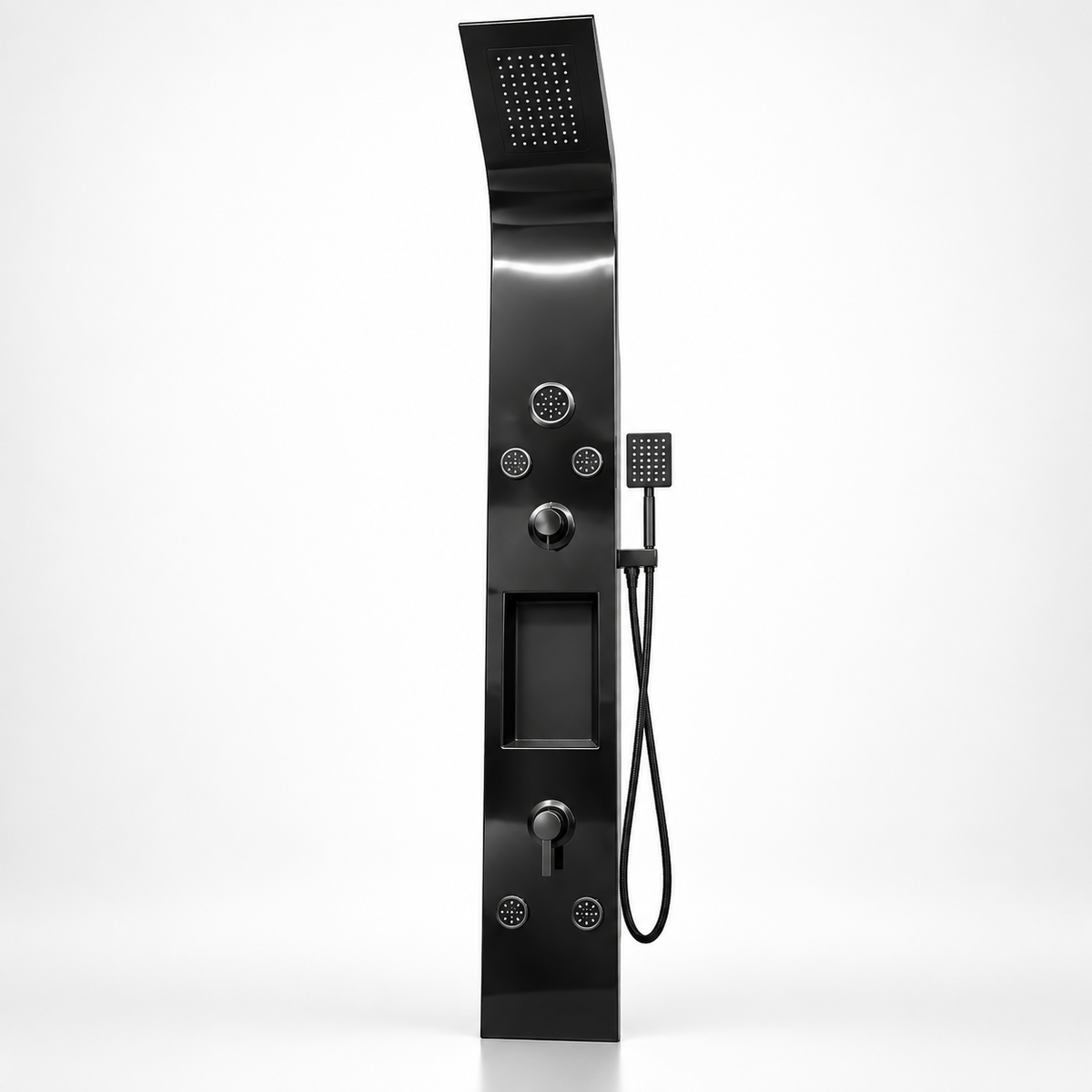 Torre De Ducha Negra Brillante Con Bluetooth Y Nicho - 02 fondo-blanco