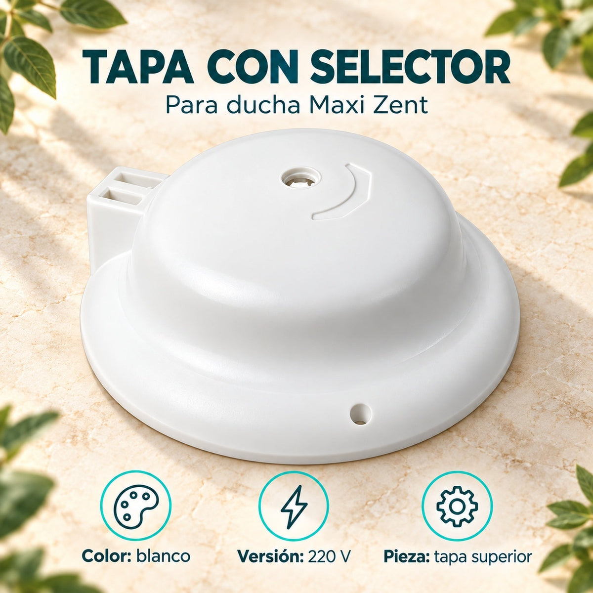 Tapa Blanca con Selector para Ducha Maxi Zent 220 V: características