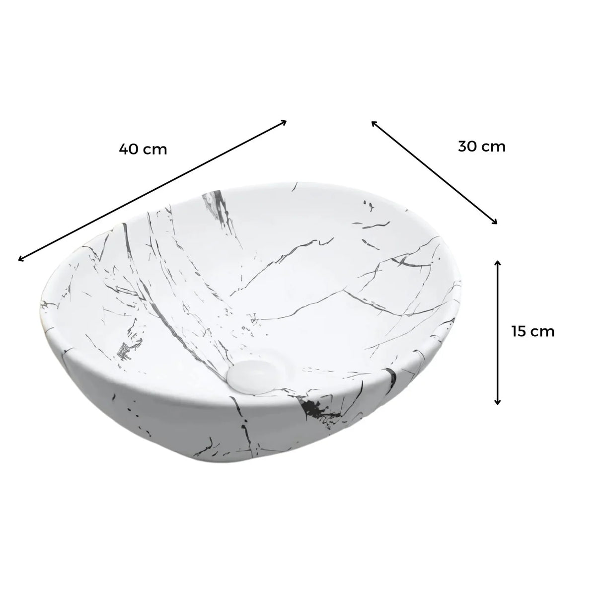 Lavamanos Sobreponer Calacata Blanco Mate Cerámica Ovalado 40 x 33