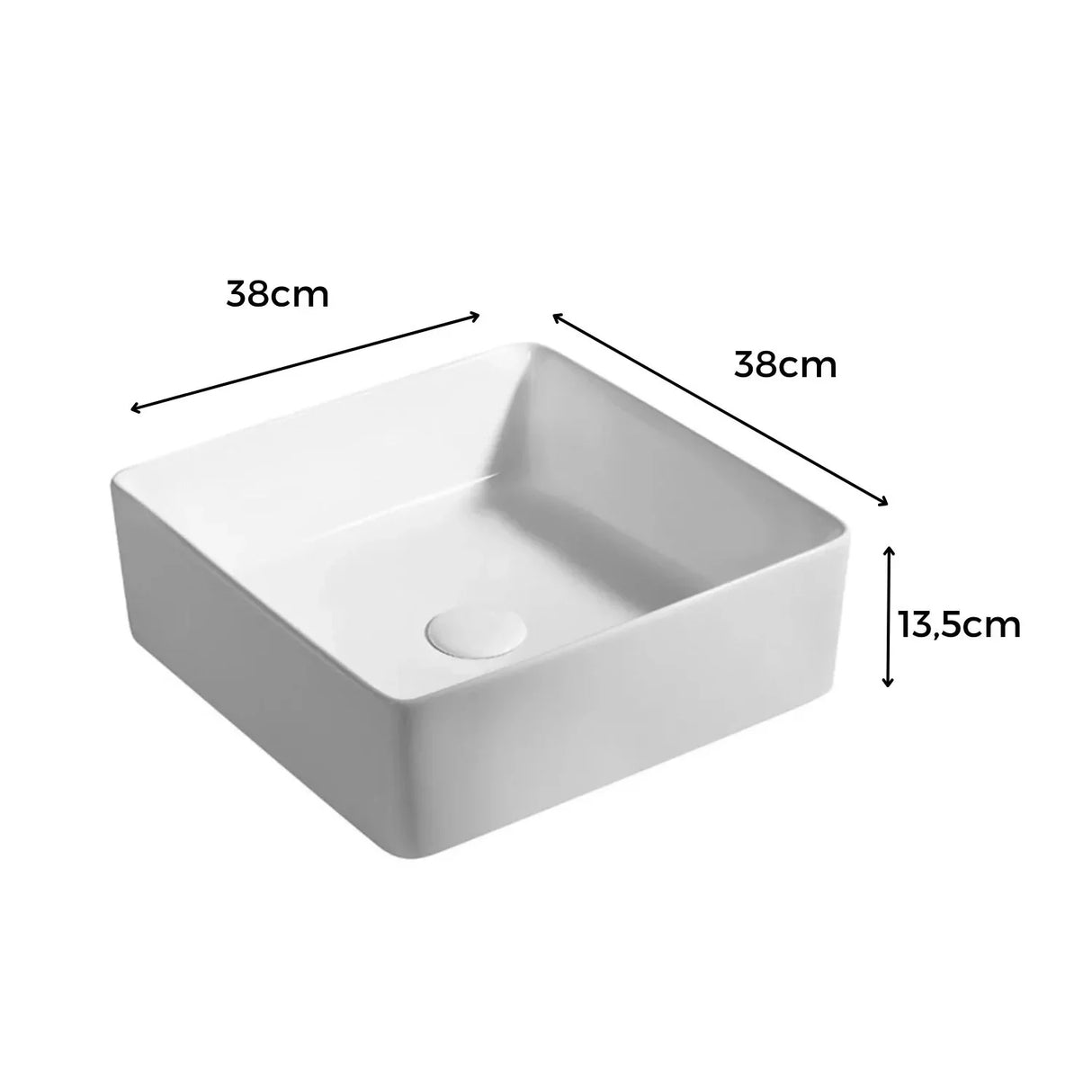 Lavamanos Cuadrado Sobreponer Porcelana Blanca 38X38X13 Cm