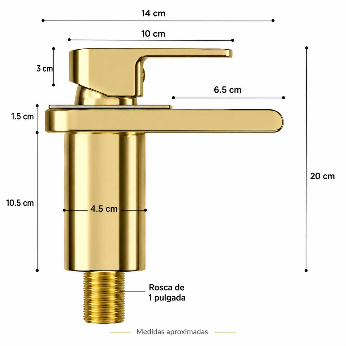 Grifería Lavamanos Baja Cascada Oro Brillante Monocontrol 16 cm con Mezclador Agua Fría y Calient