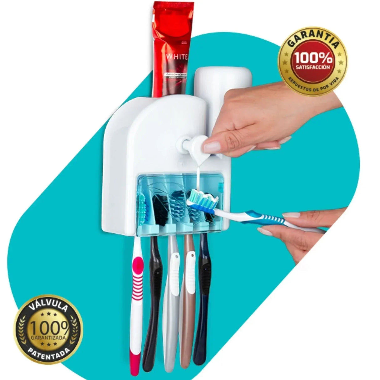 Organizador Cepillos 5 Puestos Dispensador Crema Dental Antigoteo