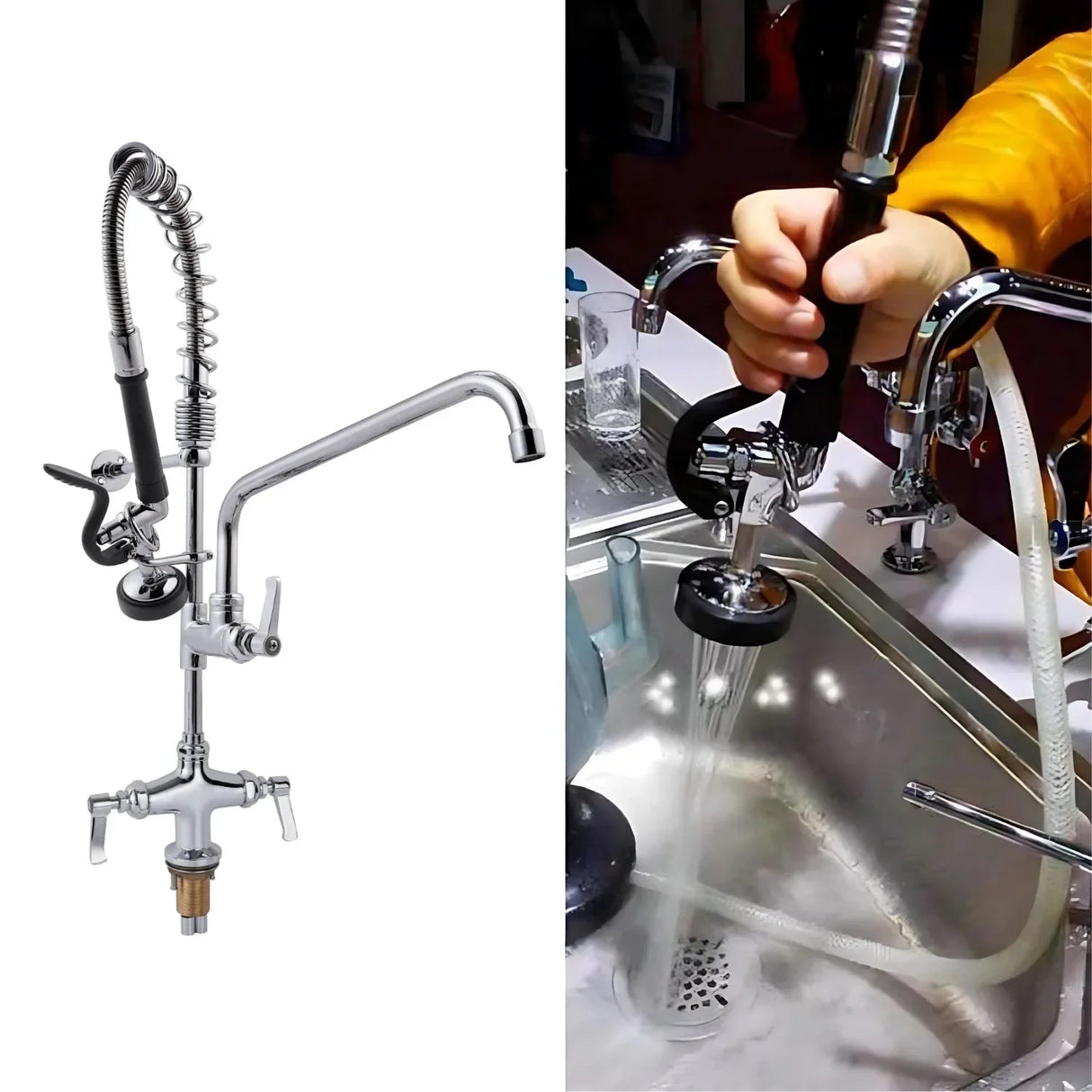 Grifería Mono - Mando Institucional Restaurante - Cromo - Doble Salida - Alta Resistencia