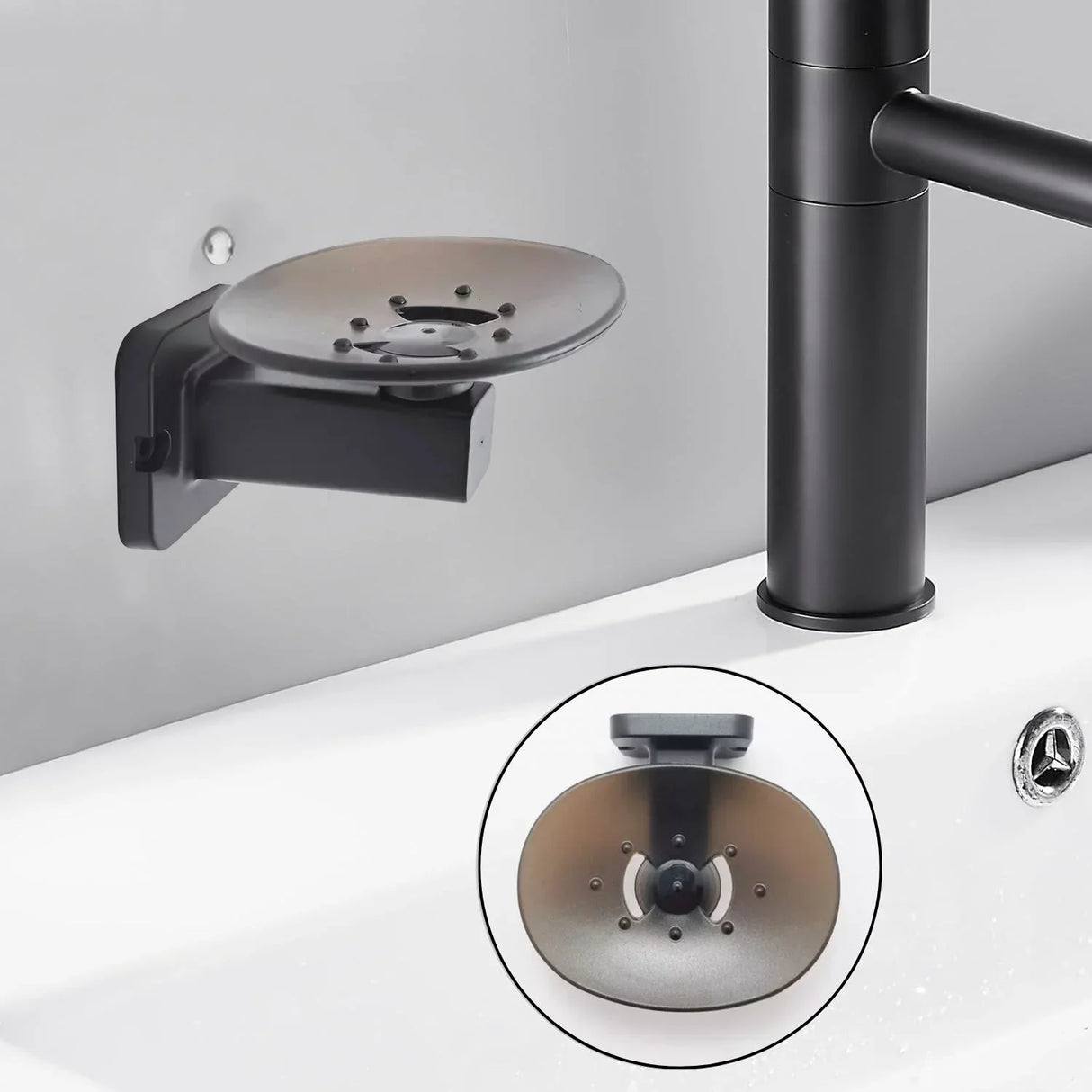 Jabonera para Baño - Negro, ABS, Alta Resistencia, Fácil Instalación