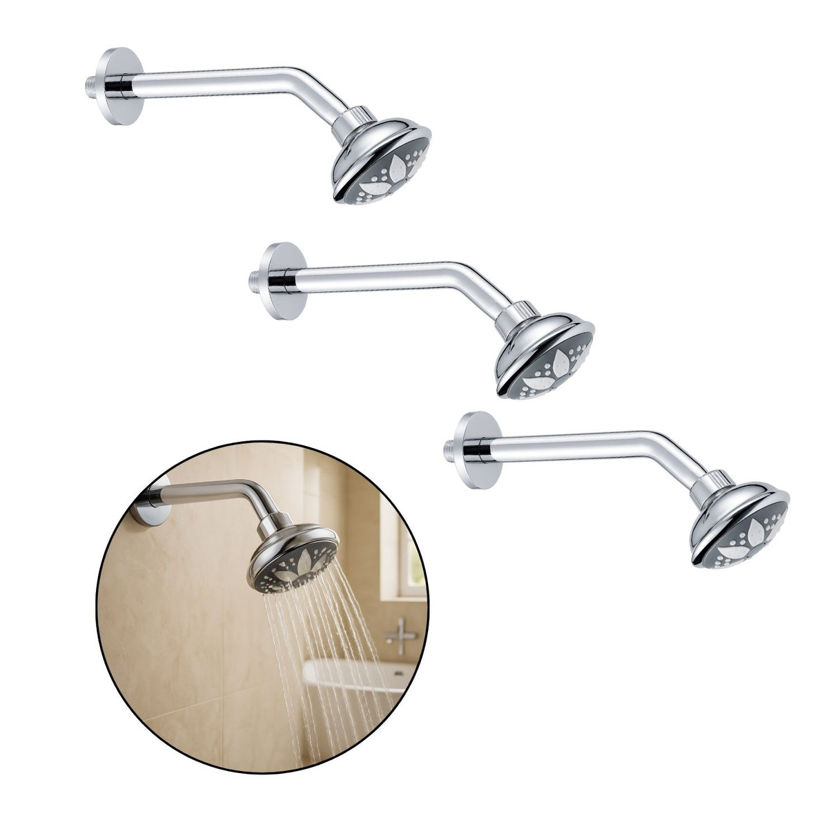 Pack 3 Ducha Regadera ABS Redonda Cromada Filtro Ahorro Agua