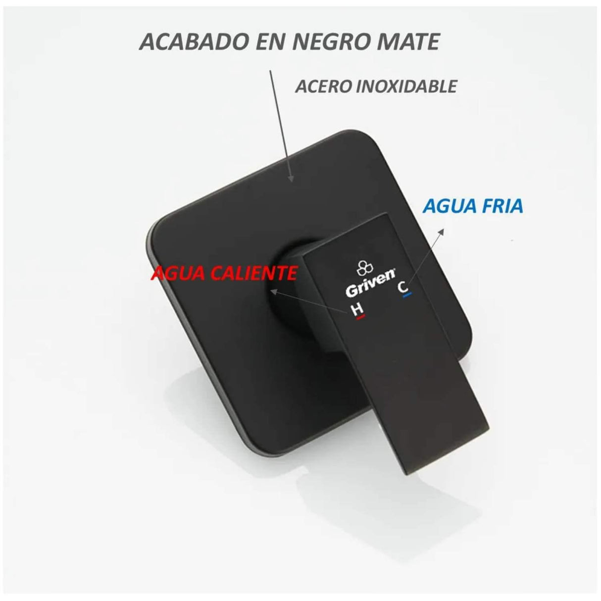 Grifería Monomando Ducha Negro Mate Línea Cuadrato