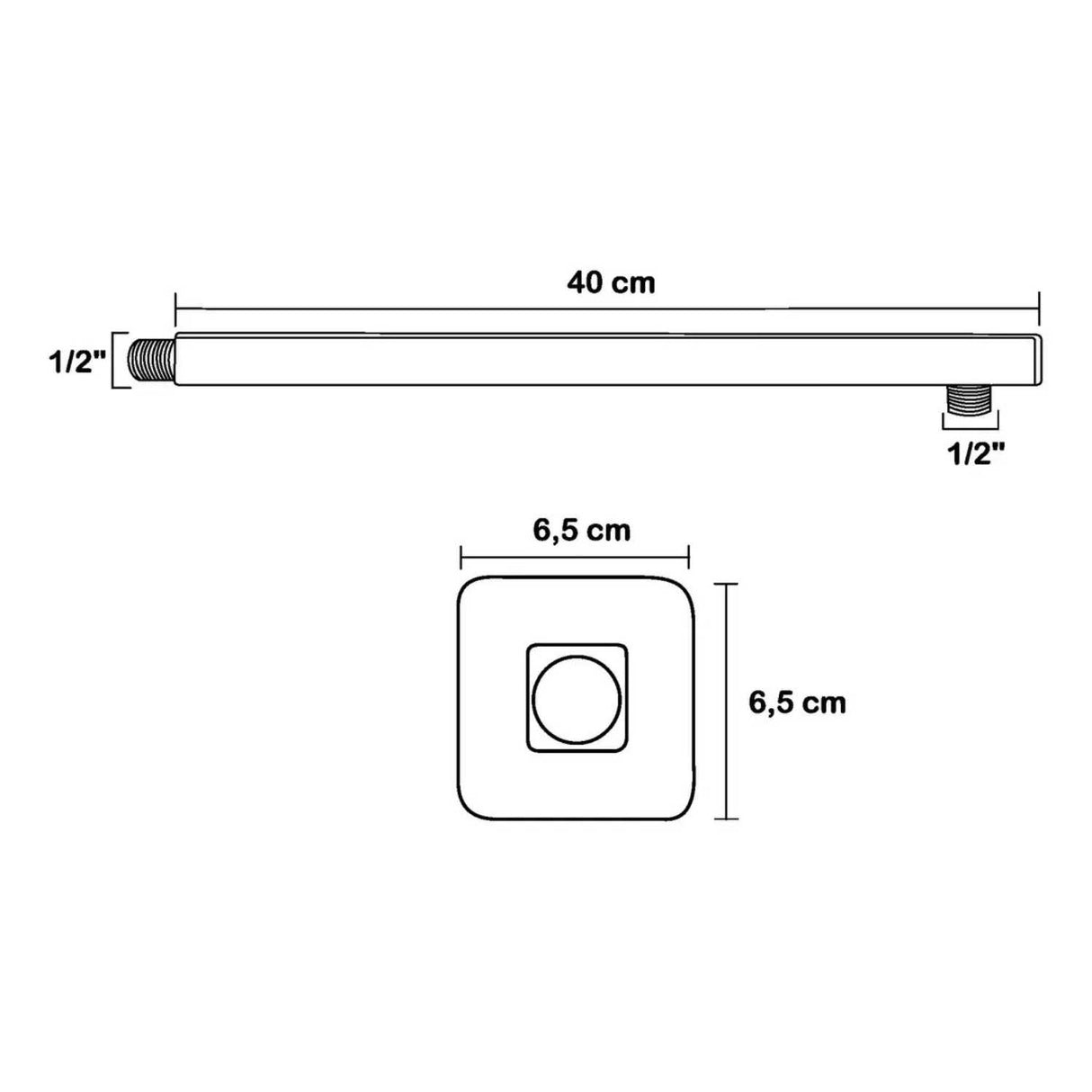 Brazo para Ducha Cuadrado Negro Mate 40 cm en Aluminio para Regadera de Pared