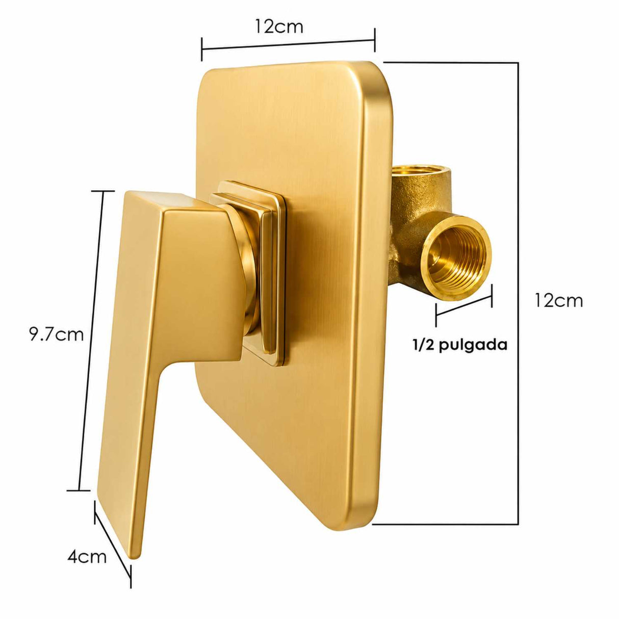 Monocontrol Ducha Cuadrado Oro 12 cm Empotrado para Baño
