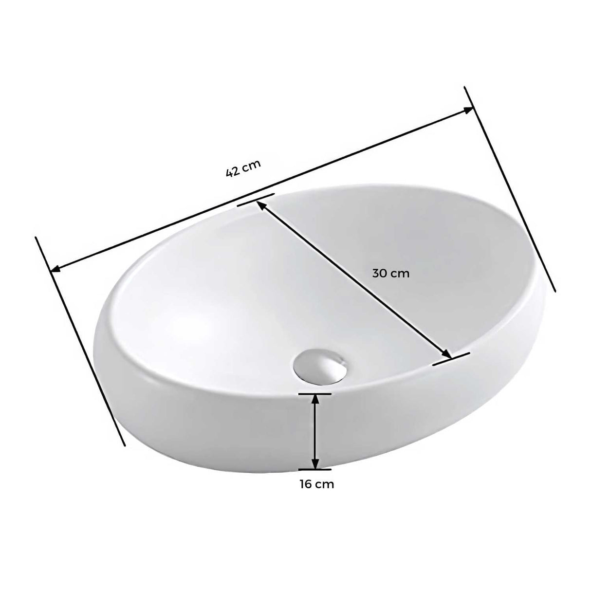 Lavamanos Sobreponer Ovalado Blanco Deluxe 42 cm (largo) x 30 cm (ancho) x 15.5 cm (alto)