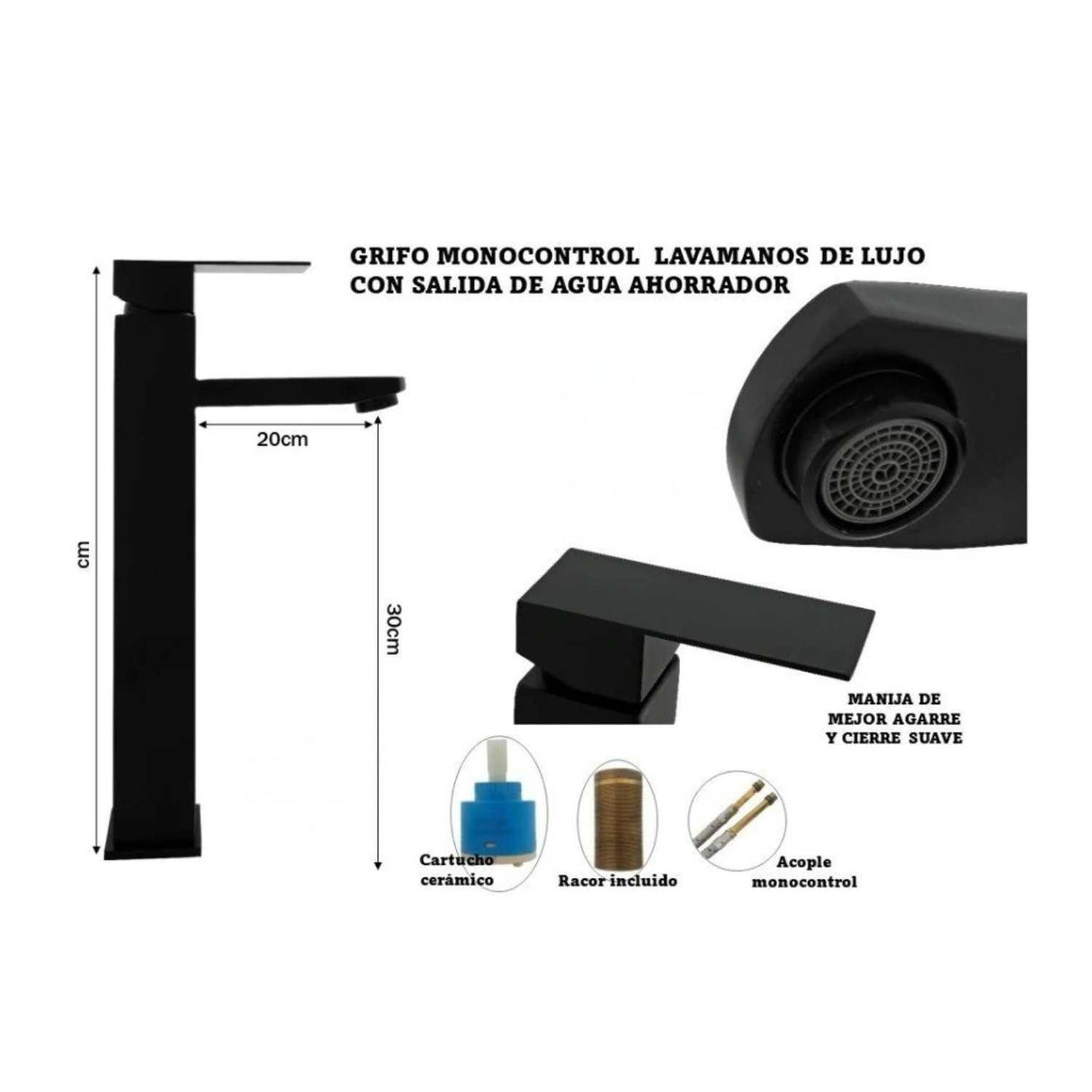 Kit Completo Lavamanos Rustico Griferia Cuadrada Negra Mezclador