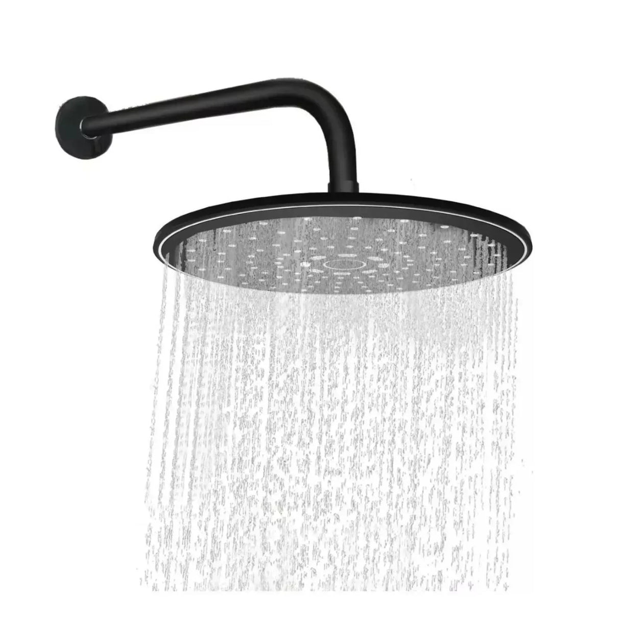 Regadera de Lujo de 20 cm con Tubo y Escudo – Negro Mate, Alta Presión