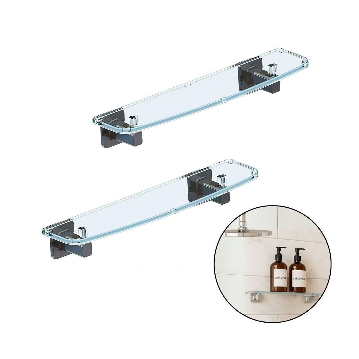 Pack x 2 Repisa Acrílica Transparente 45Cm Soportes Cromados Alta Resistencia