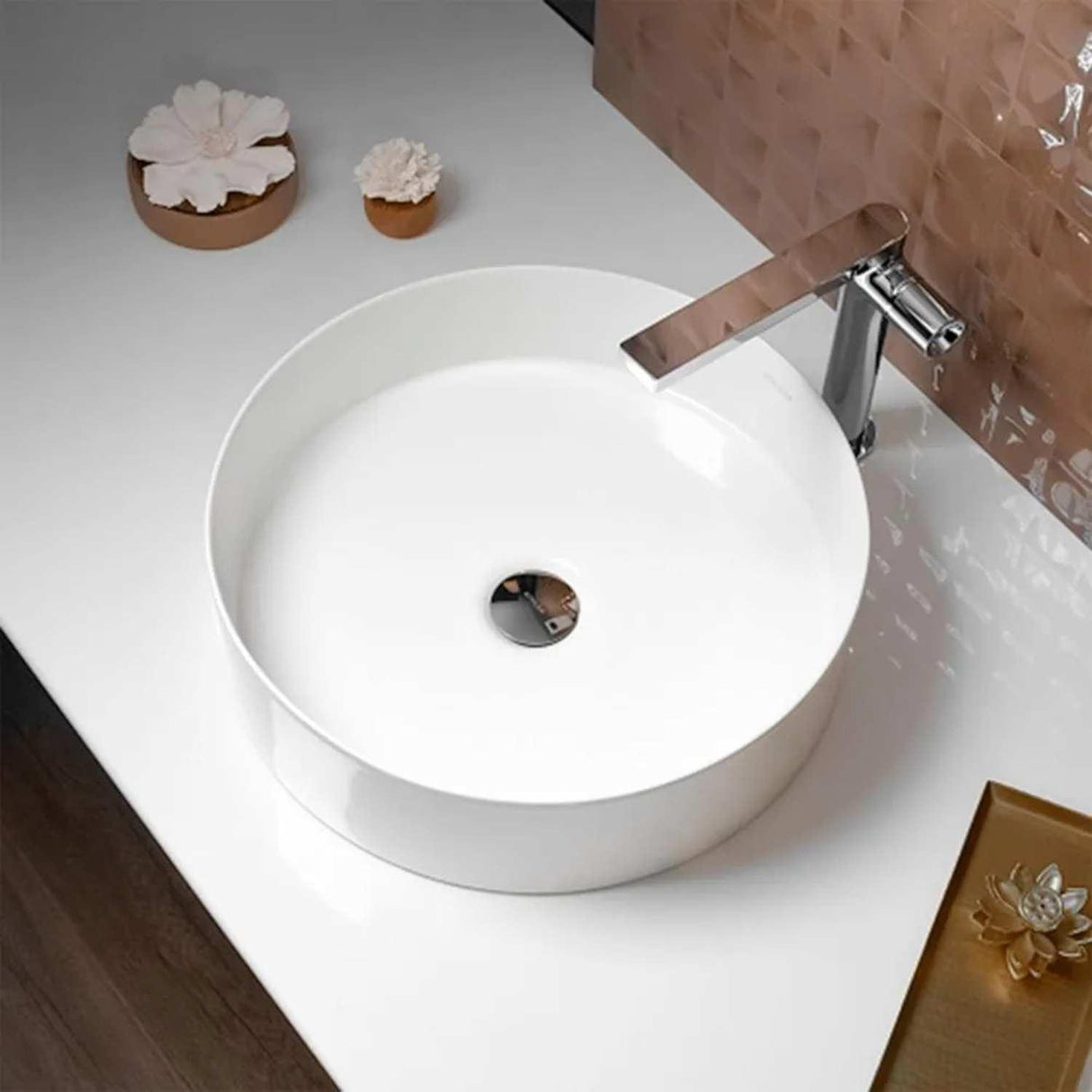 Lavamanos Circular Sobreponer Cerámica Blanca 36X12 Cm