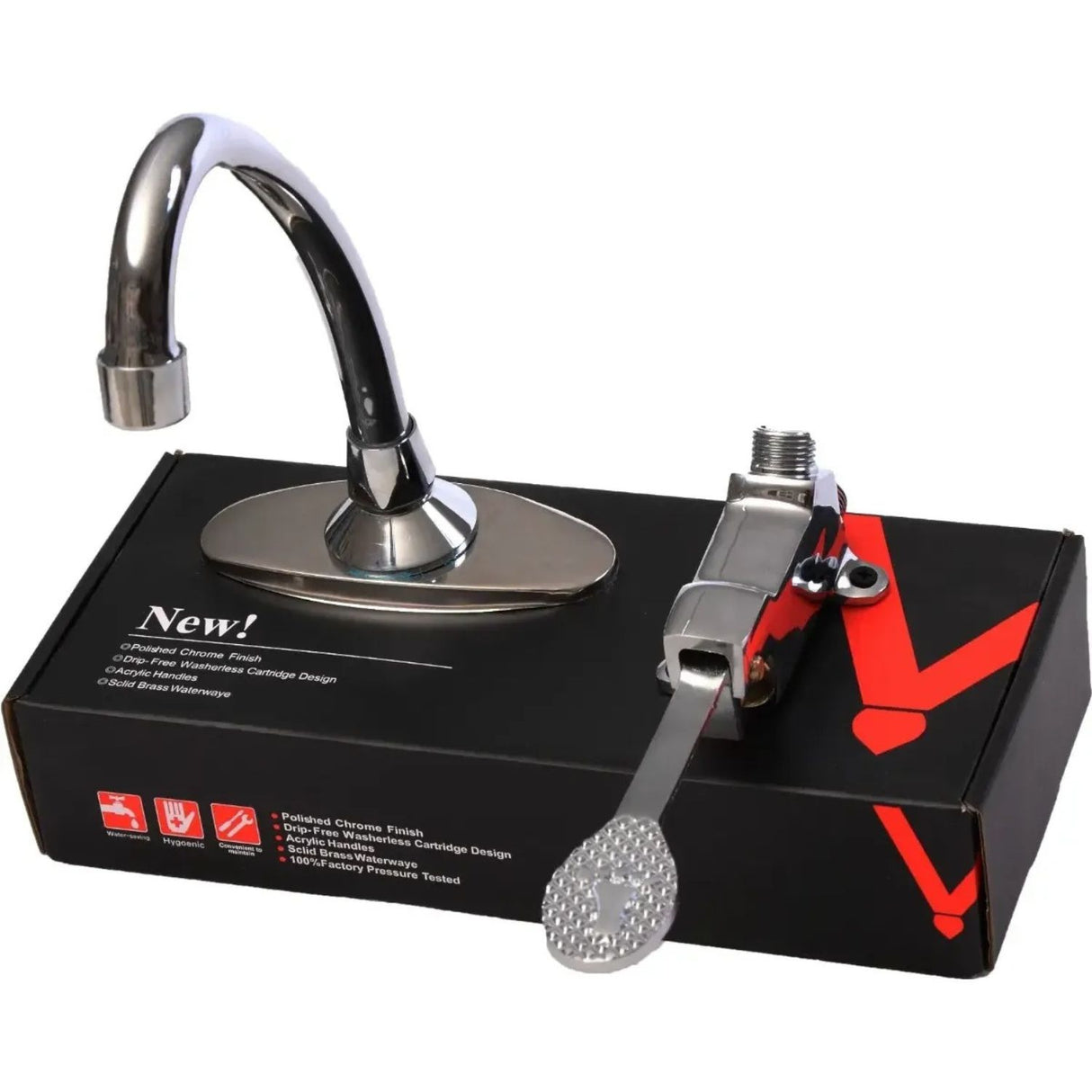 Kit Grifería de Pedal Manos Libres con Cuello Pico de Cisne Cromado
