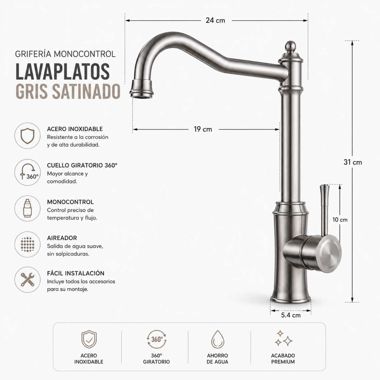 Grifería Monocontrol Fraya para Lavamanos | Diseño Moderno y Elegante para Baño