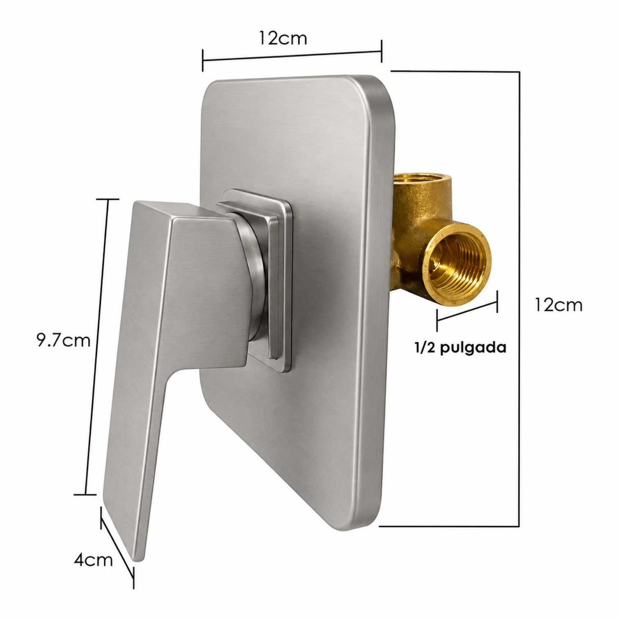 Monocontrol Ducha Cuadrado Satín 12 cm Empotrado para Baño