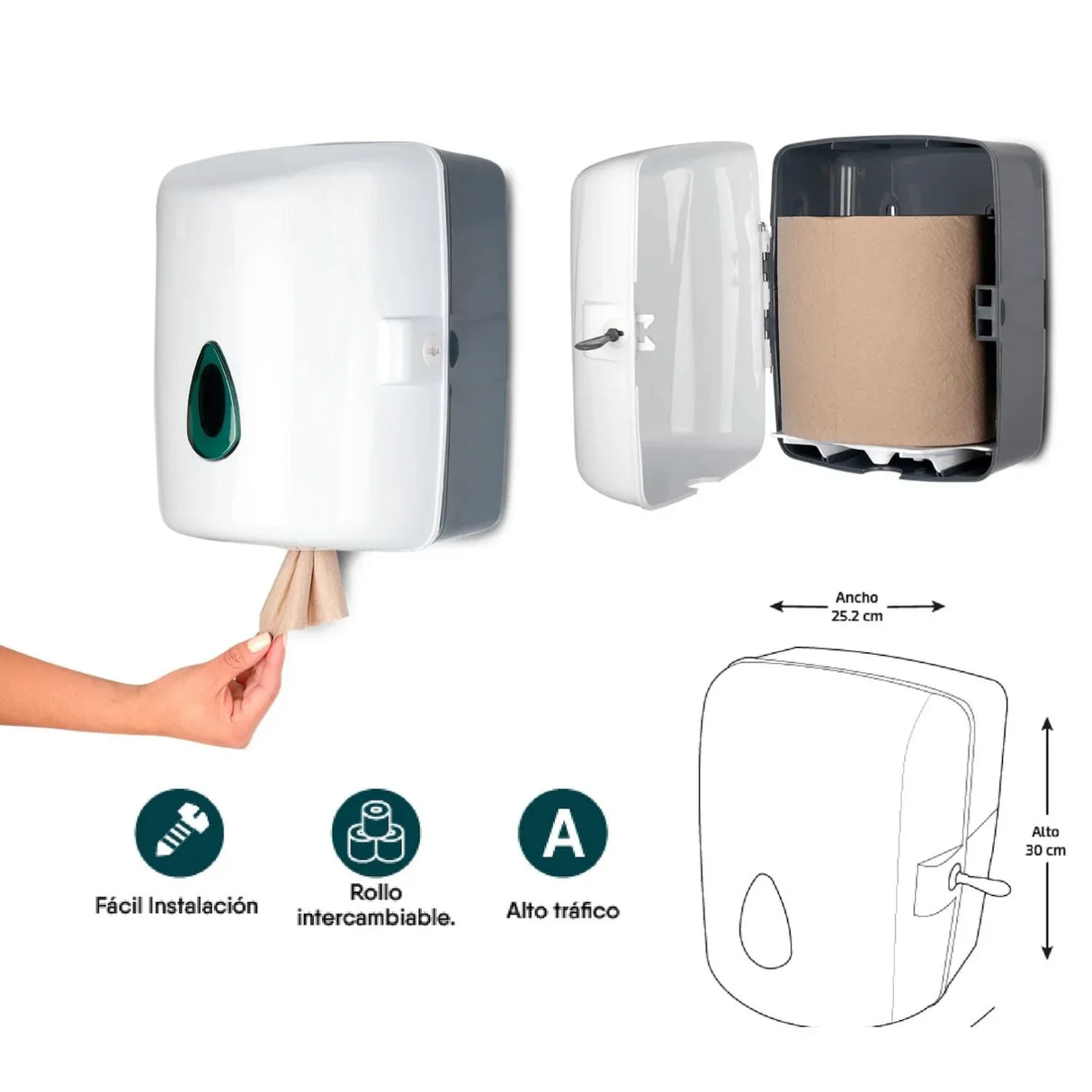 Dispensador de Toallas de papel en ABS Center Pull