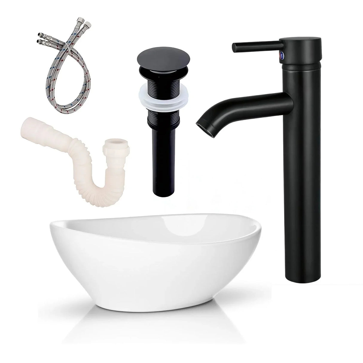 Kit Lavamanos Sobreponer Con Grifería Y Desagües Negros.