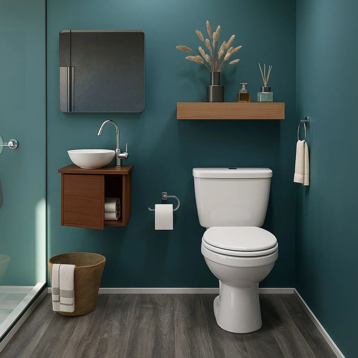 Set Lavamanos Baño Cerámica Con Mueble 40X30X38.5 Moderno Café