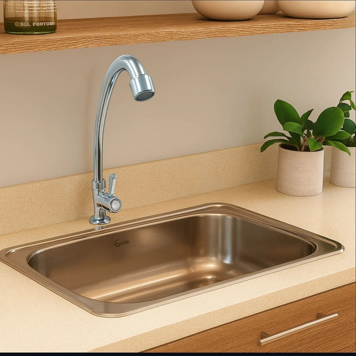 Set Lavaplatos Acero 60x40 + Griferia Sencilla + Sifon y Canastilla