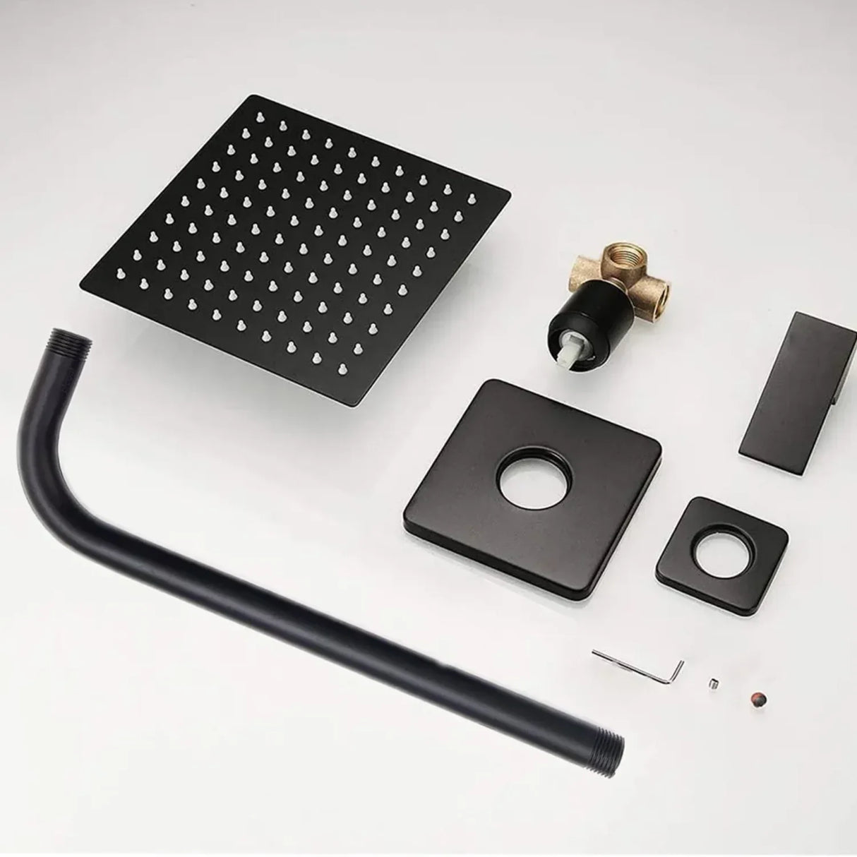 Set Griferia Ducha Monocontrol Negra Regadera 20cm Cuadra Lu