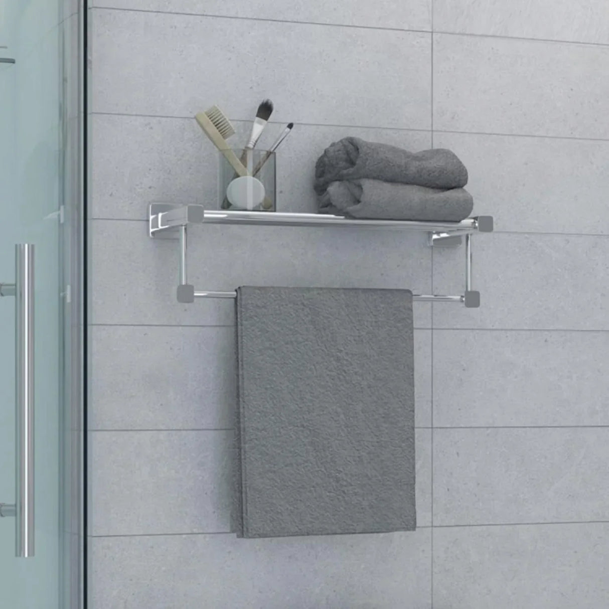 Toallero Repisa Triple Barra Square en Aluminio - 60 cm