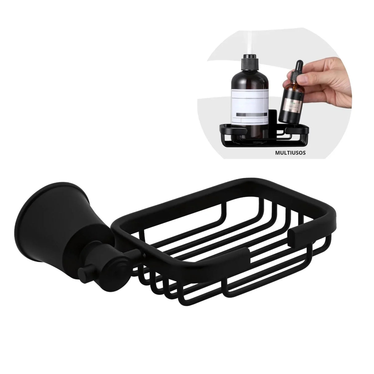 Jabonera Canastilla Negra En Aluminio Modelo L. Turmalina - Con Chazos y Tornillos