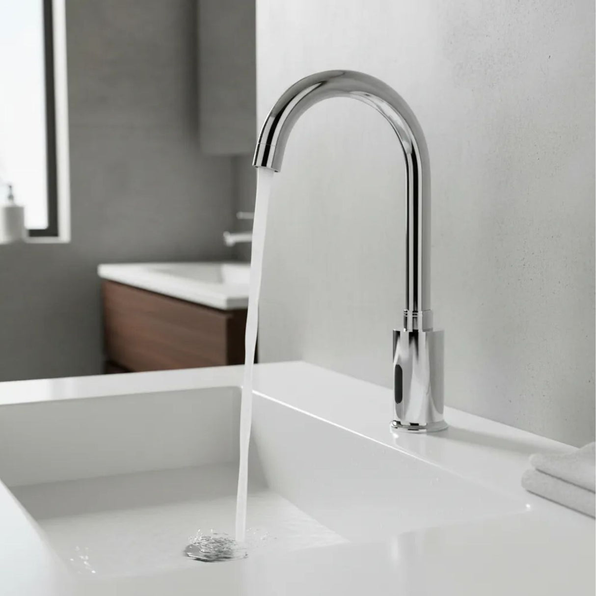 Grifería Sensor Lavamanos Cuello Alto Infrarrojo Hibrida Cro