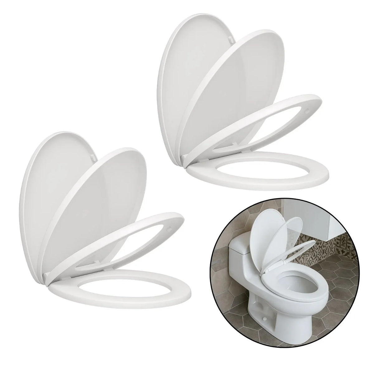 Set x 2 Tapa Asiento Sanitario Alongado Blanco Caida Lenta