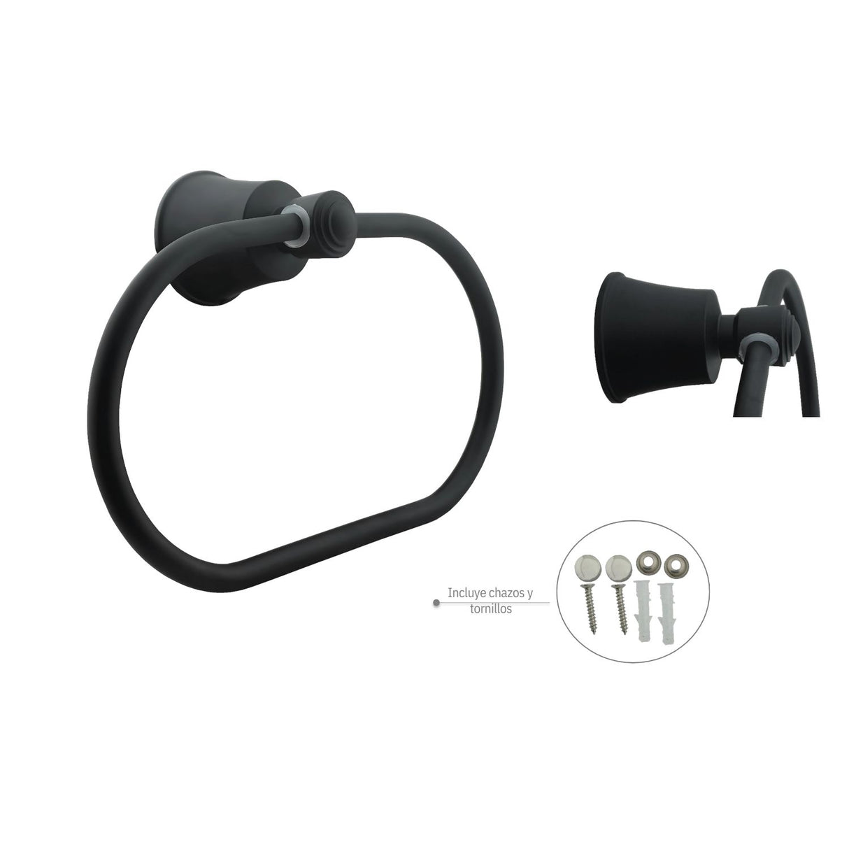 Toallero Aro L. Turmalina Negro (Aluminio) - Resistente A La Corrosión