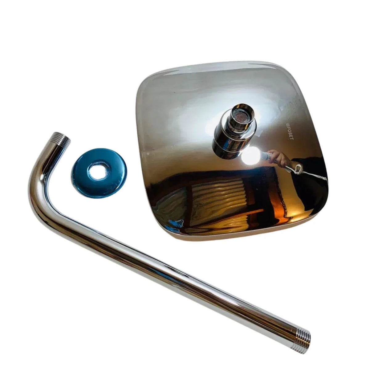 Regadera Cuadrada 20 Cms Cromada con Tubo