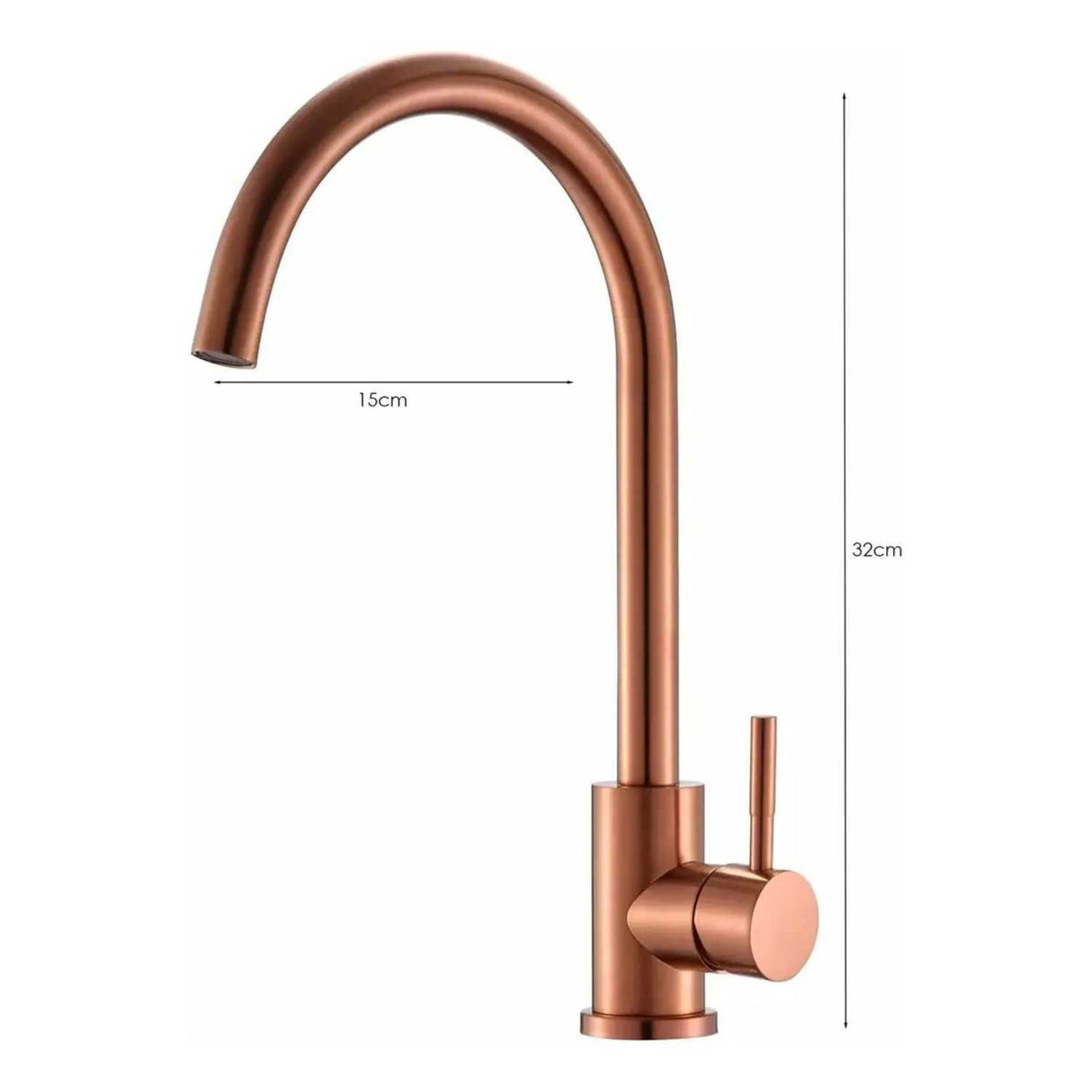 Grifería Lavaplatos Cuello Cisne Oro Rosa Cepillado 32 cm Monocontrol para Cocina