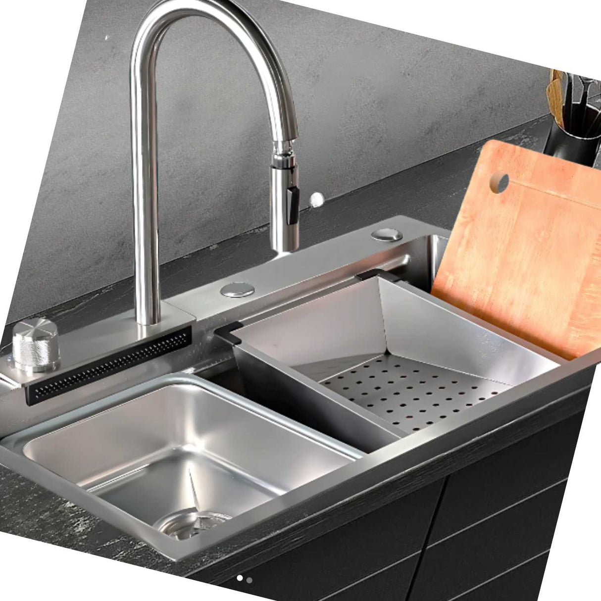 Lavaplatos Inteligente Acero Natural con Grifería y Accesorios - Acero SUS304 - 75x46 cm